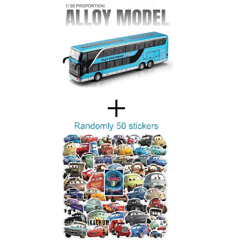 1:30 Scale Double-decker Business Bus Model Toy Car Long-distance Buses Sound Light Pull Back Models Toys Boys Christmas Gifts