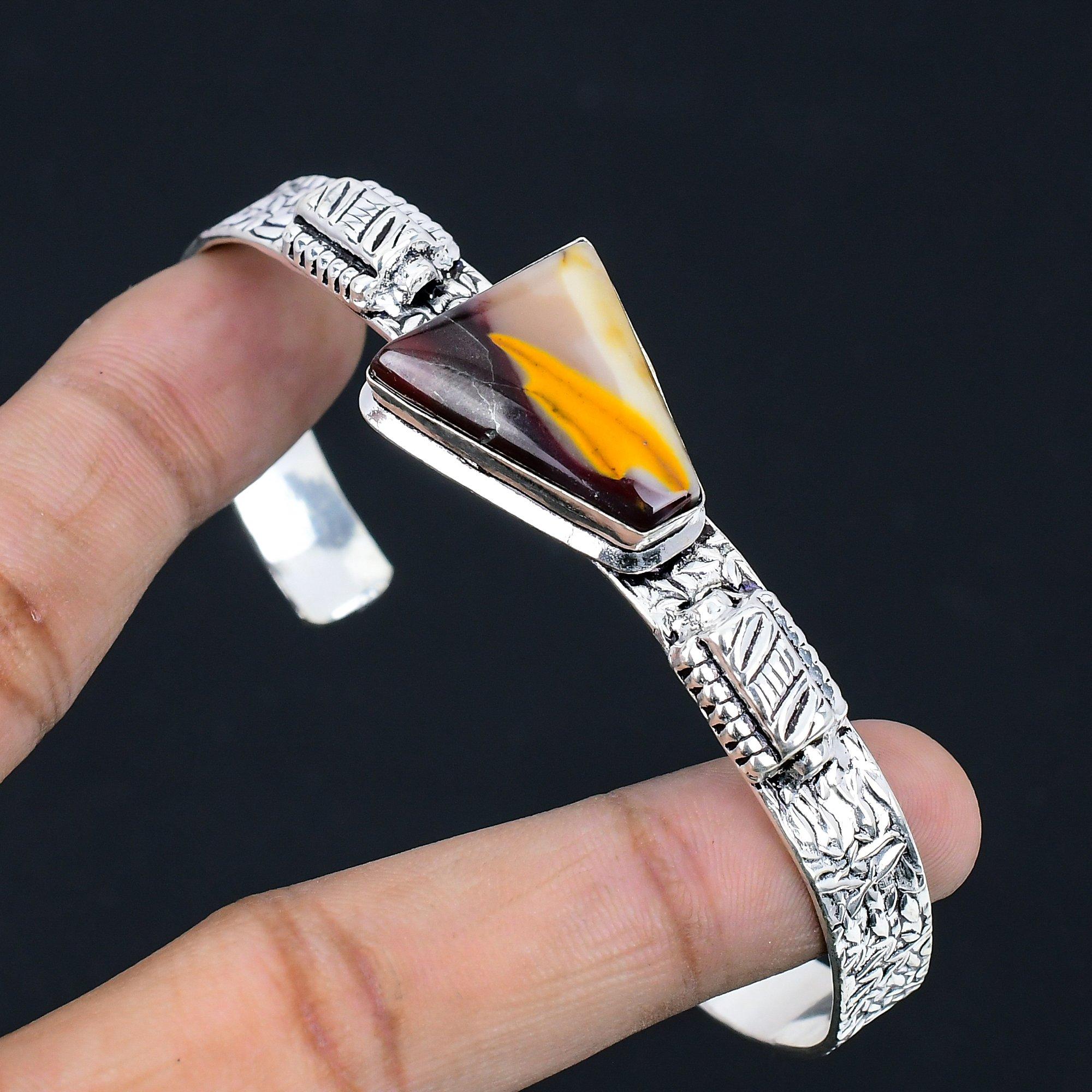 

Wedding Gift For Her 925 Silver Natural Mookaite Gemstone Bangle Adjustable Adjustable