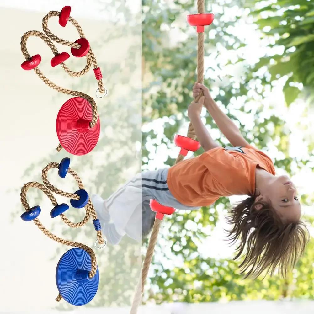 Swing Kids Fitness Climbing Rope with Platforms and Disc Swing Seat Set Outdoor Swing Set Garden Toy Playground Accessories
