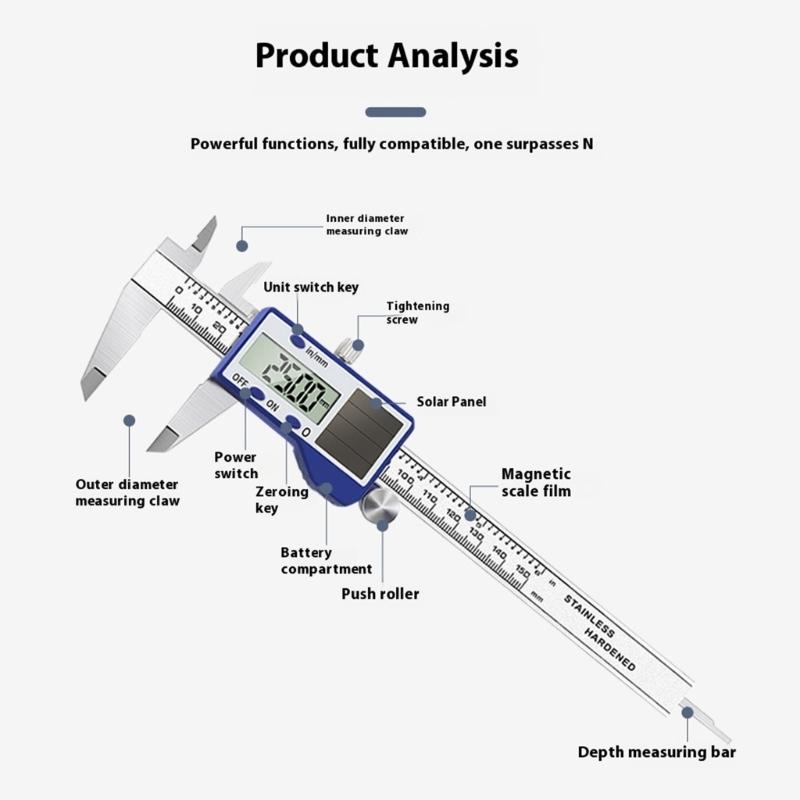 Upgrades Solar PoweredSteel Digital Calipers 150mm with Double Power Supply & Storage Case for for Mechanical Engineering