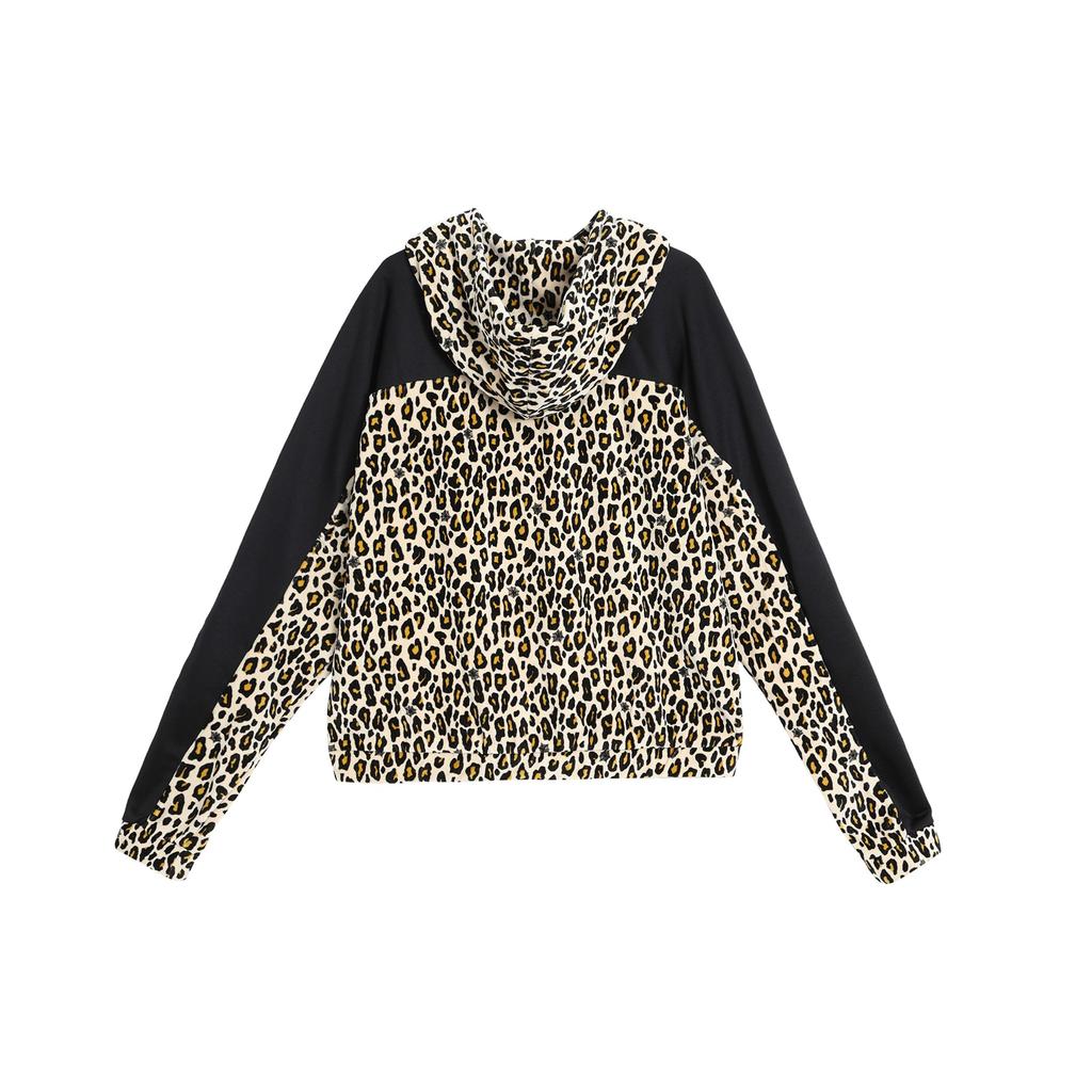Puma X Co Warm Breathable Fashion Leopard Print Long Sleeve Hooded Jacket Women Jackets Black Gray 596854-02