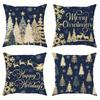 Festive Navy Blue Christmas Pillowcases: Merry, Happy & Tree-Laden Designs Sofa Room Decoration New Year Holiday Home Decoration