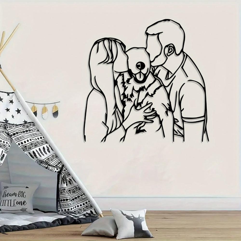 Vintage Black White Iron Wall Art Minimalist Couple Dog Silhouette Durable Metal Decor Romantic Bedroom Gift Pet Lovers