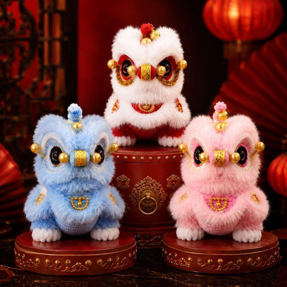 Handmade Lion Dance Plush Toy Cute Chinese New Year Decoration Lion Dance Ornament Car Decoration