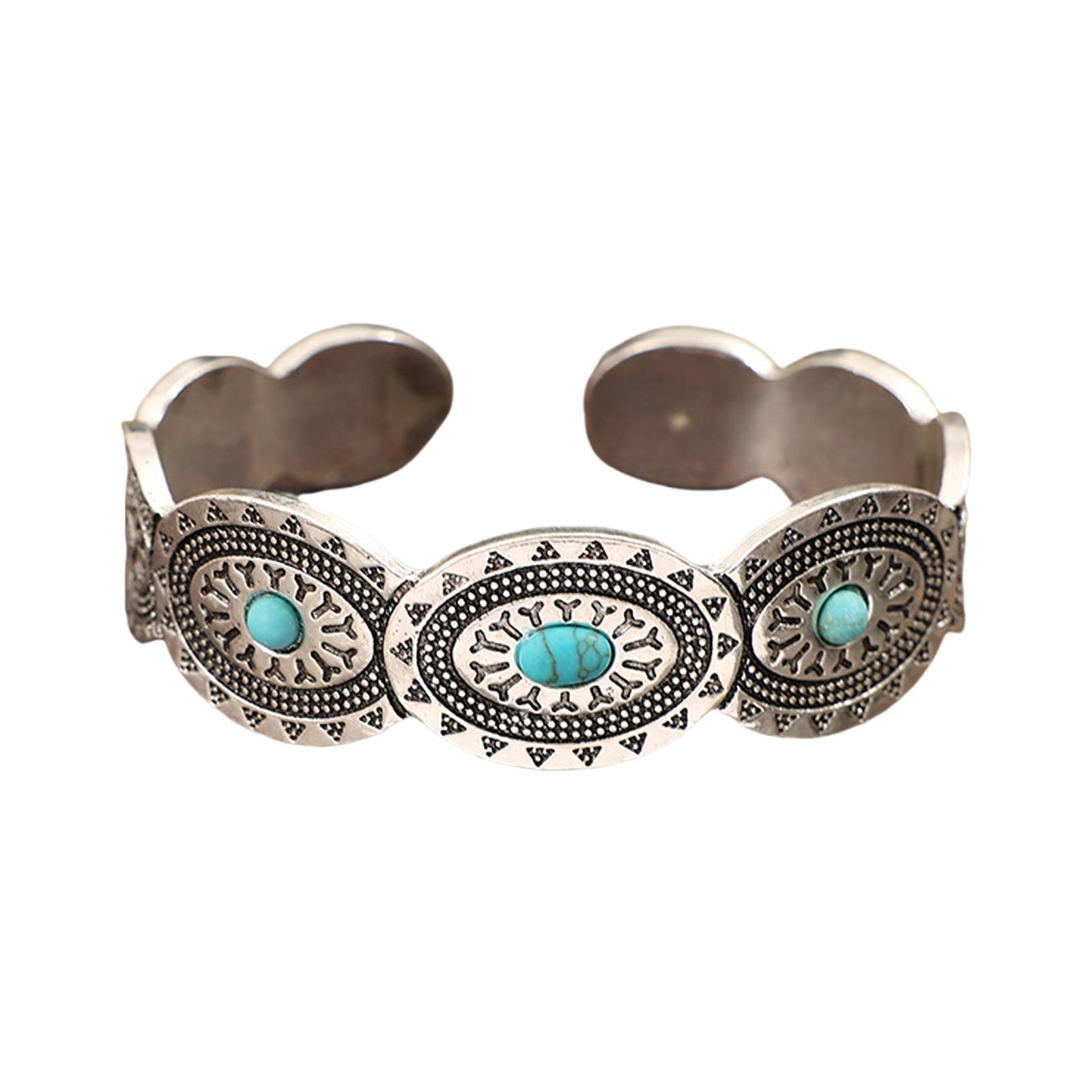 

Браслет-манжета в стиле ретро бохо с натуральной бирюзой, изысканное ювелирное украшение-браслет для уникальных и стильных образов