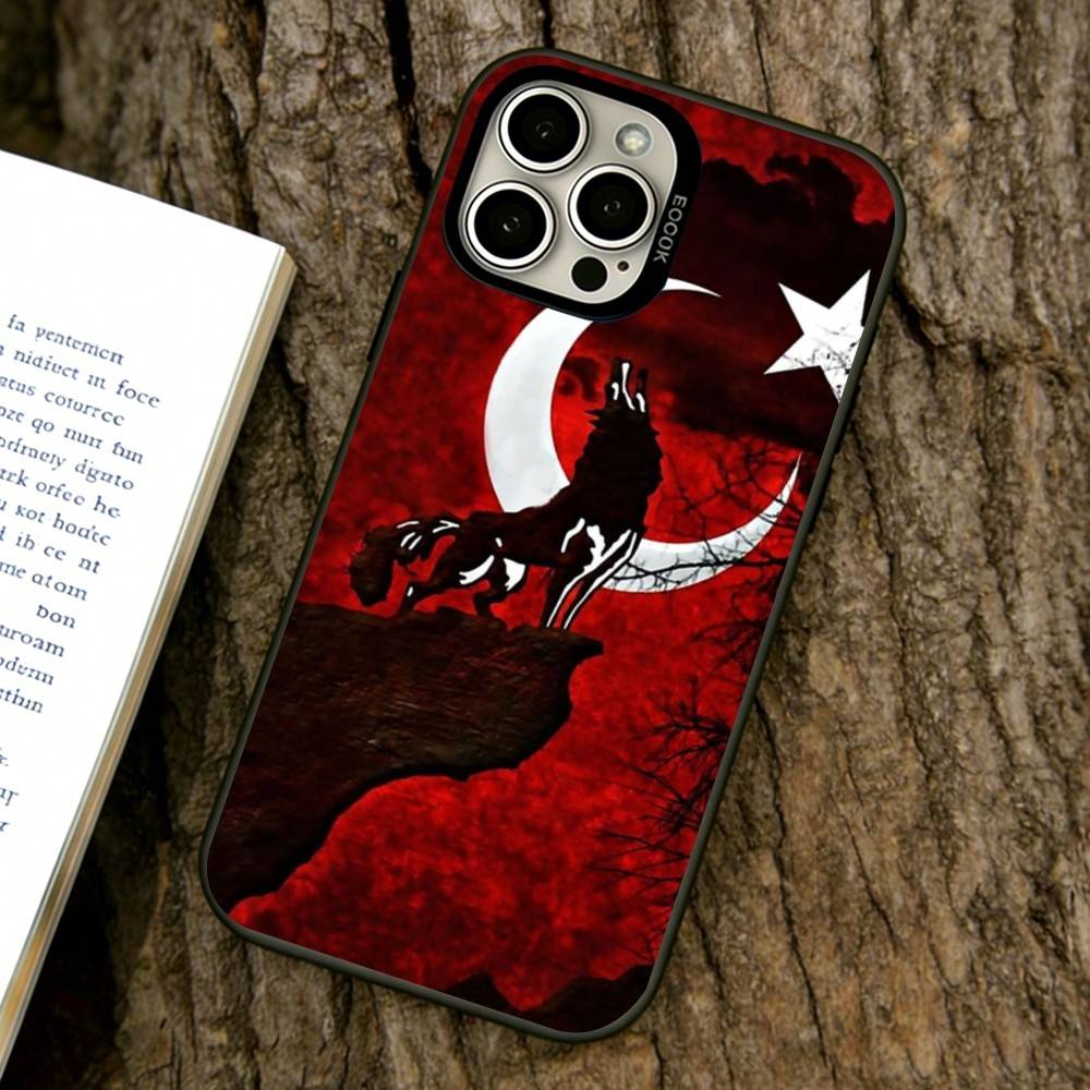 Türkischer Wolf Truthahn Flagge Handyhülle Für iPhone 17,16,15,14,13,12,11 Plus,Pro Max,XS,Bunte Silberne Handyhülle Funda Cover