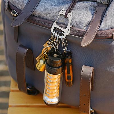 Stainless Steel Lucky Cat Keychain with Detachable S-shape Hooks Heavy Duty Outdoor Camping Portable Car Key Holder Metal Hanging Buckle Carabiner