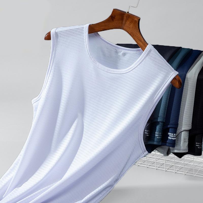 Pánská letní fitness ledová hedvábná síťovaná tílka bez rukávů rychleschnoucí