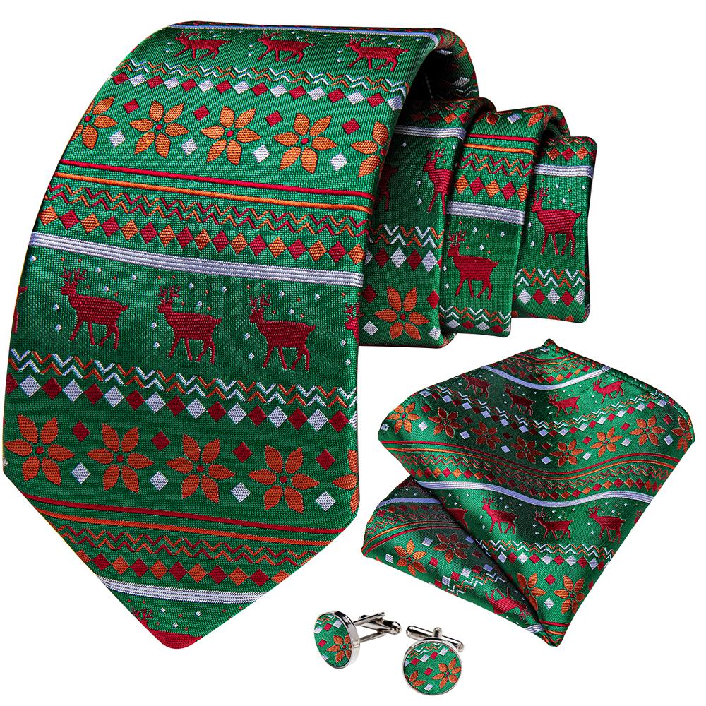 Dibangu Classic Men's Christmas Tie Silk Woven Jacquard Necktie Set with Pocket Square Cufflinks for Christmas Party Prom