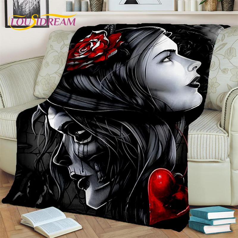 Horror Gothic Weiblicher Schädel Totes Mädchen Decke, Weiche Überwurfdecke für Zuhause Schlafzimmer Bett Sofa Picknick Reise Büro Überdecke Kind