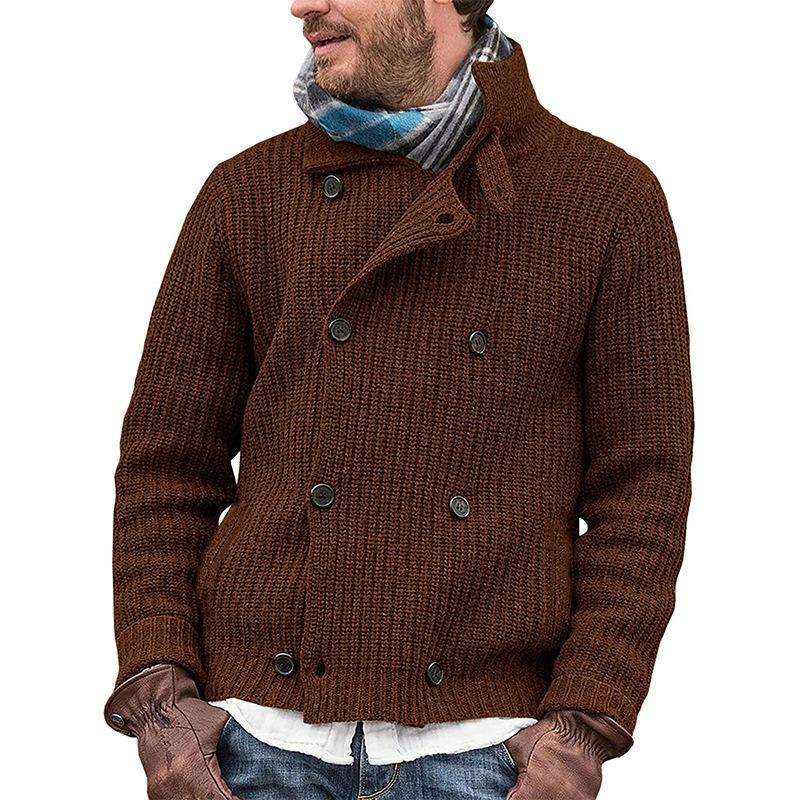 2026 New Oversized Sweater Men s Solid Color Button-up Jacket S коричневый