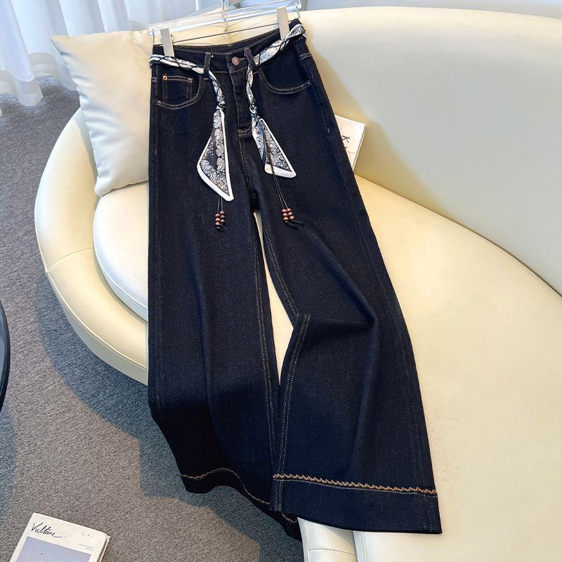 

Джинсы широкие для женщин осень и зима с высокой посадкой облегающие брюки прямые брюки (нет ремня) 3XL