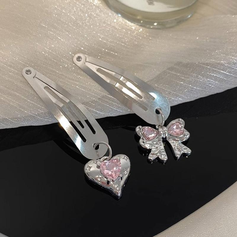 Ins Korea Rhinestones Bowknot Loves Metal Hairpin BB Clip Side Broken Hair Bangs Clip Word Clip Forehead Simple Clip