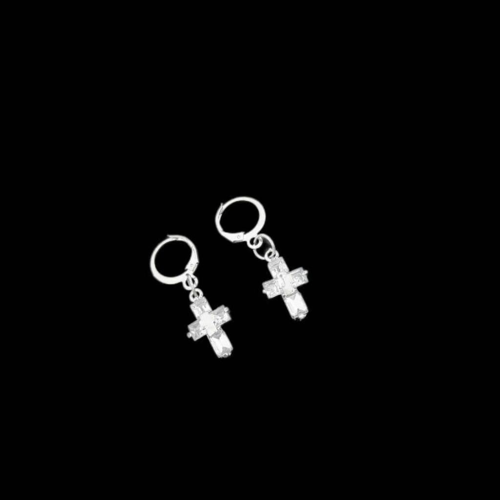 European & American Fashion Zircon Cross Earrings - Trendy Transparent Cross Hoops for Women