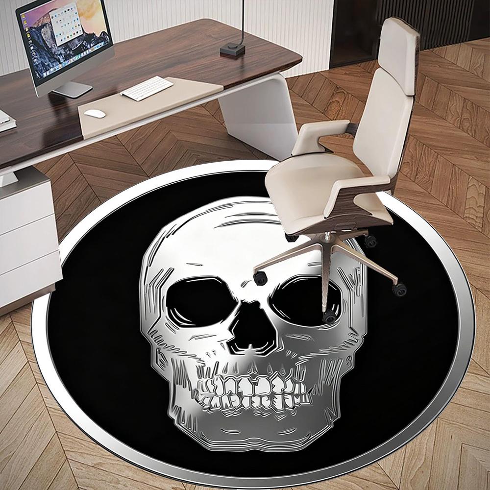 1pc Skull Bone Round Chair mat office Area Rug - Non-Slip, Floor Mat for Office, Bedroom, Ideal home decor gift p0105047