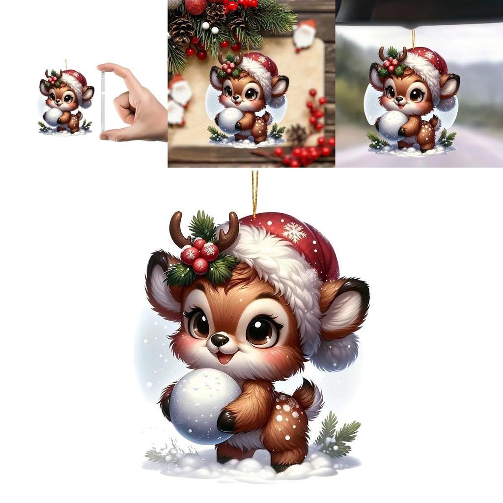 Christmas Reindeer Car Mirror Ornament With Acrylic Cartoon Design For Festive Decor
