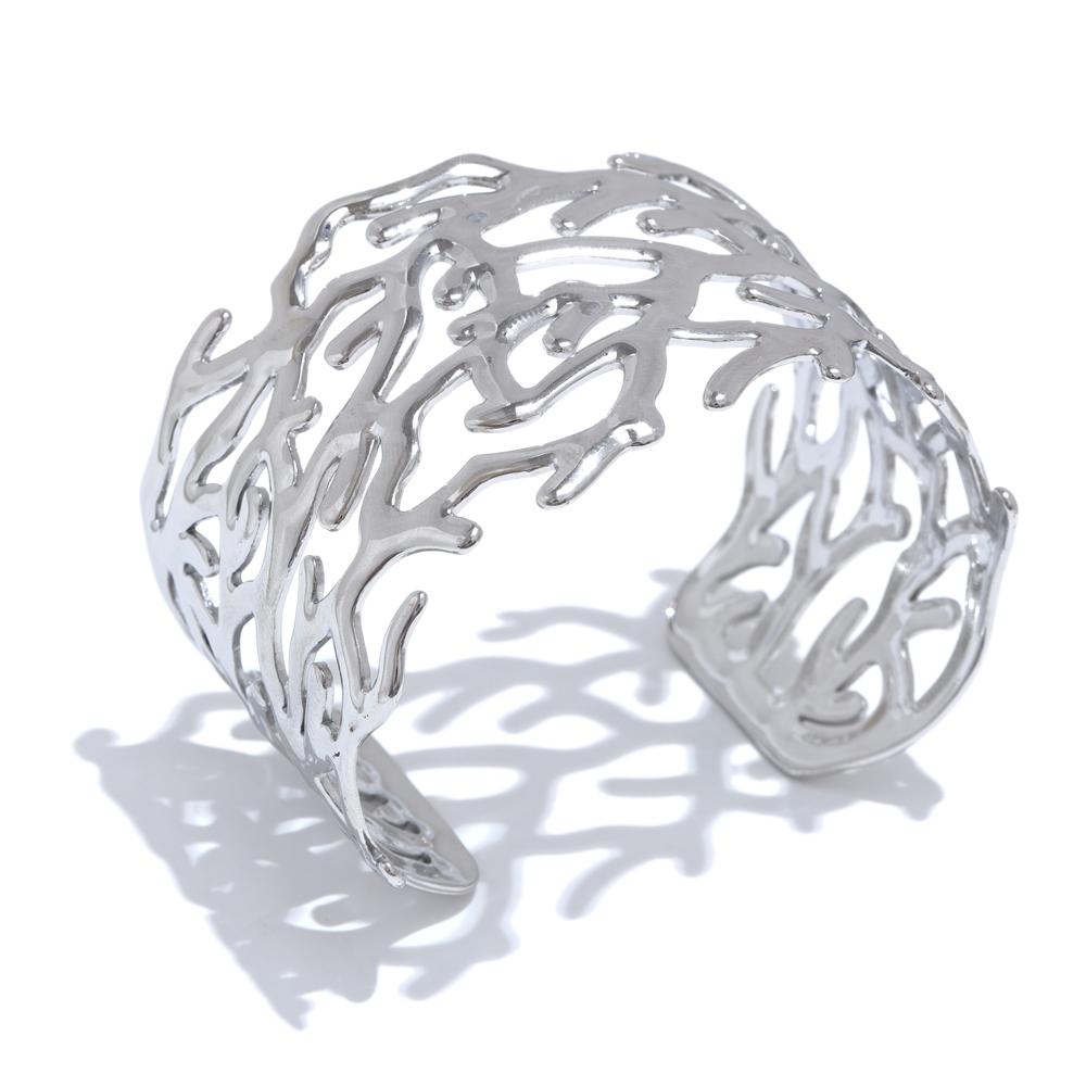 

Yhpup Statement Stainless Steel Twig Geometric Hollow Wide Cuff Big Bracelet Bangle for Women Waterproof Large Jewelry