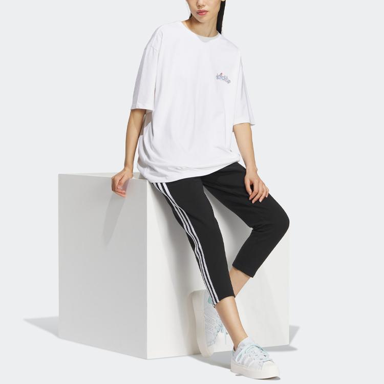 Adidas Originals Trefoil Floral Print Back Sports Tee Women Tops White IK8636