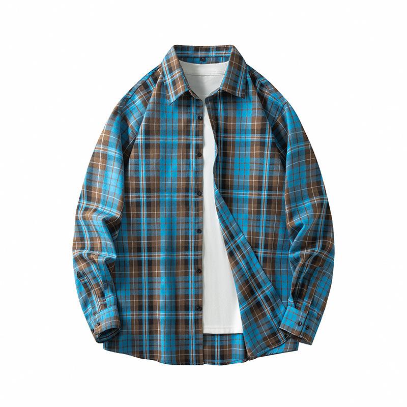 Autumn Fashion Simple Contrasting Color Men's Plaid Shirt, Korean Version of Trendy Casual Men's Long-sleeved Shirt