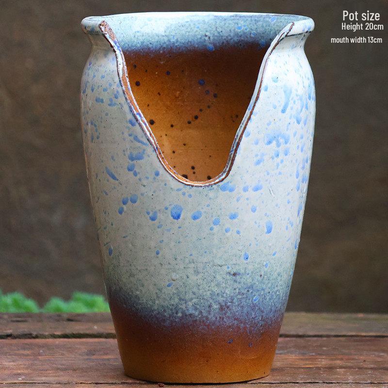 Handmade Large Coarse Pottery Succulent Flower Pot – Round Purple Sand Ceramic Planter