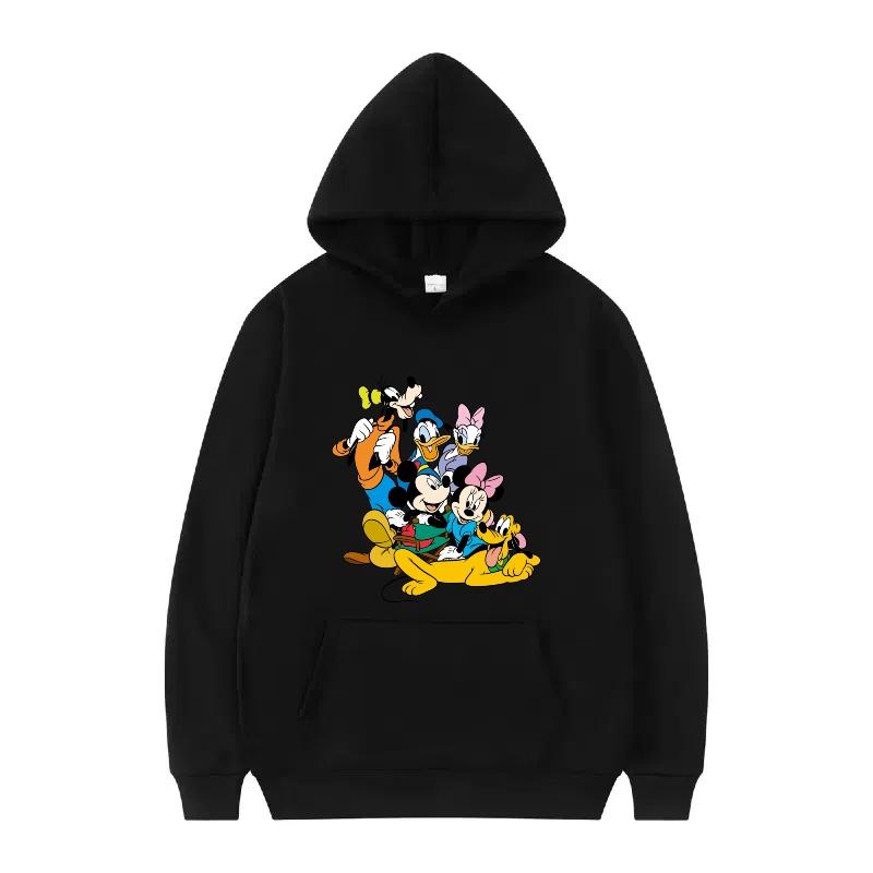 Disney Mickey Mouse Pattern Woman Streetwear Loose Black Winter Tops Clothes Pullovers Ladies Cheap Y2k Hoodies Men Sweatshirts