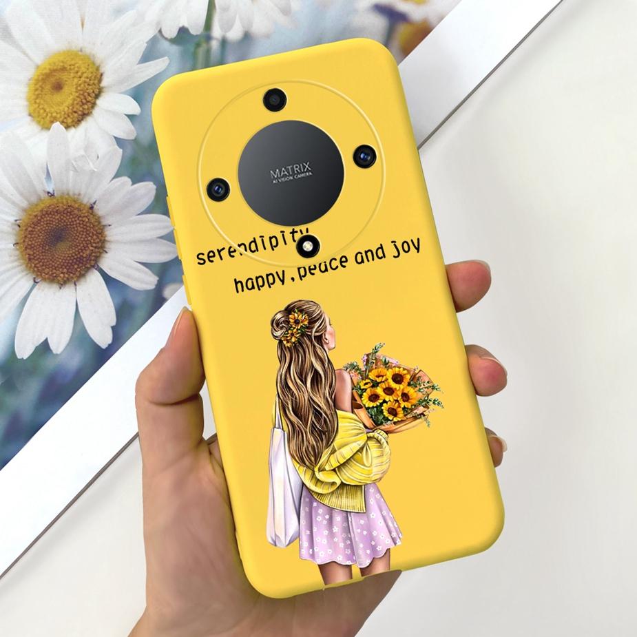 Für Honor Magic6 Lite Hülle Honor X9b Hübsche Mädchen Sonnenblumen Hülle Weiche Silikon Handyhülle Für Honor Magic6 Lite HonorX9b Bumper