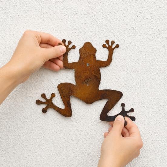 2 Pezzi Rettile Lucertola Rana in Metallo da Parete, Decorazione Murale Rustica in Ferro per Giardino Esterno, Patio e Cortile, Scultura Animale Appesa con Finitura Invecchiata per Giardino