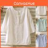 Elegant Women Vintage Cotton Linen Blouse With Flax Loose 3/4 Sleeve Tunic