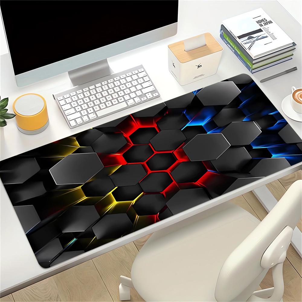 1pc Large Gaming Mouse Pad, UV Reactive Non-Slip Desk Mat, Washable PolyesterHexagon, Neon, SpectrumComputer Pad with Vibrant Game Machine P