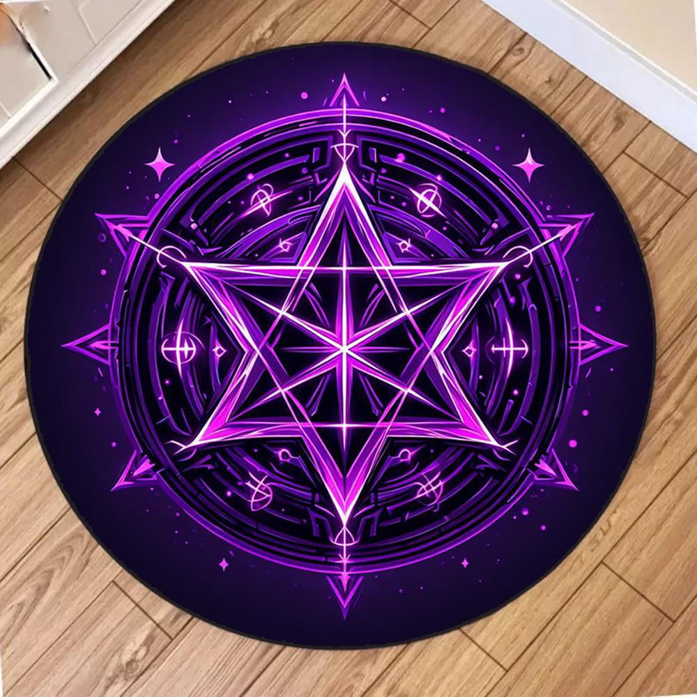 Star Array Print Round Carpet for Bedroom Living Room Camping Mats Flannel Anti-Slip Rug Yoga Mat Home Area Pad Birthday Gifts