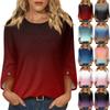 Women 34 Sleeve Crew Neck Pullover Top with Gradient Print Loose Fit Casual Tunic Lightweight Blouse for Daily Wear