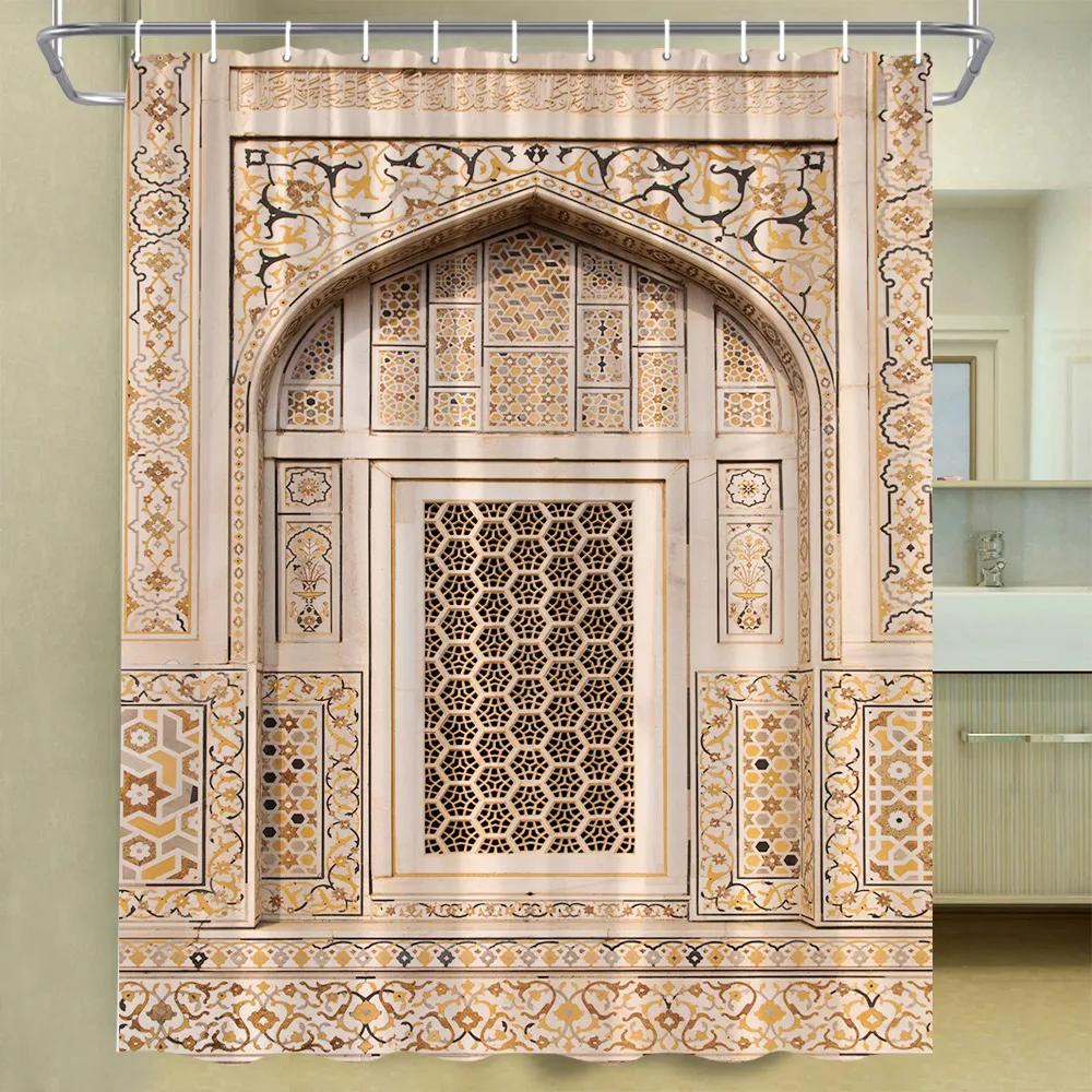 

Vintage Moroccan Arch Door Shower Curtain Islamic Antique Door Geometric Pattern Polyester Bathroom Accessories Bathroom Decor W60H190(CM)-1 Pcs