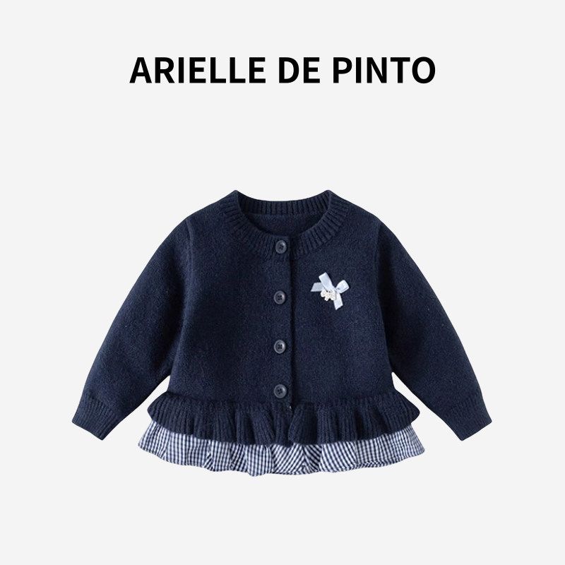 Французская Arielle De Pinto Детская вязаная одежда Осень и Зима Стильный вязаный кардиган Детская клетчатая куртка для девочки Tibetan youth 140