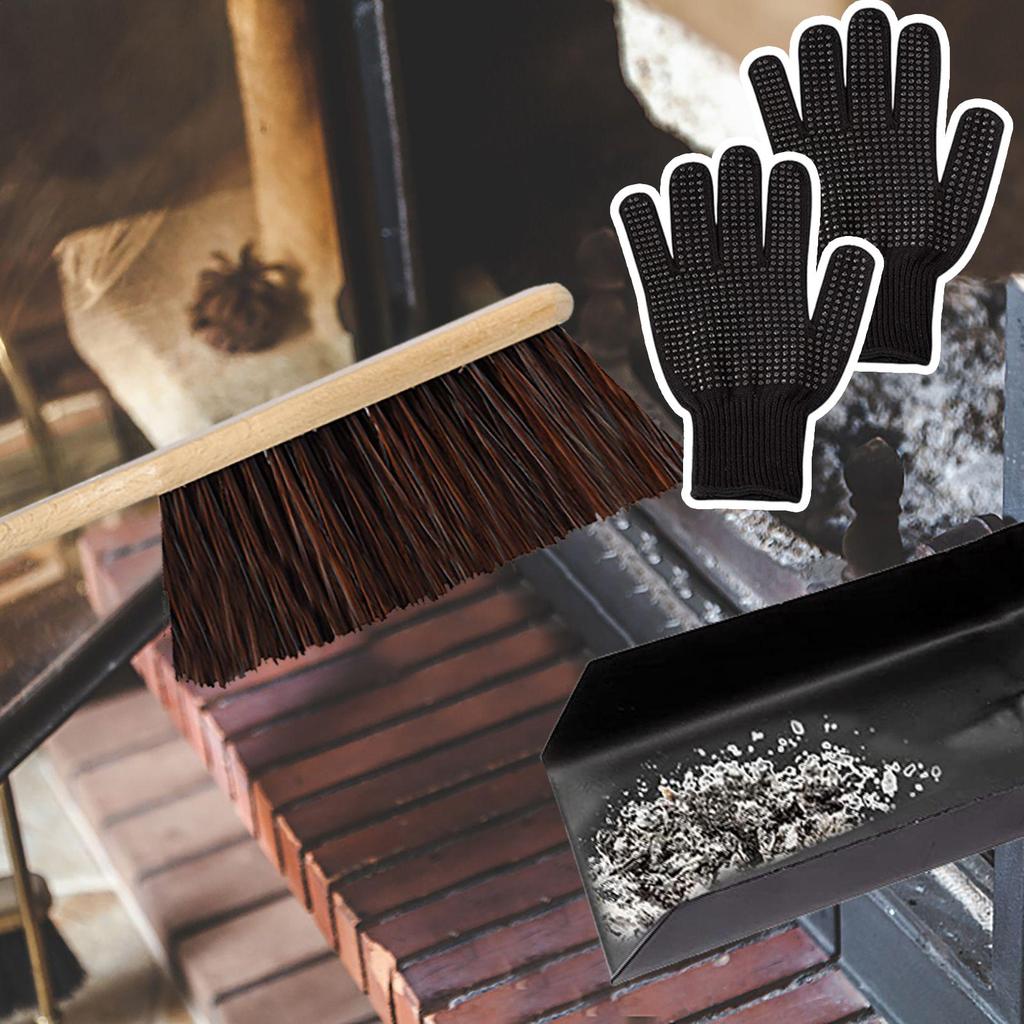 Fireplace Shovel For Ash Heavy Duty Wooden Handle Cleaning Supplies Fireplace Broom And Dustpan Set For Dust Sweeping