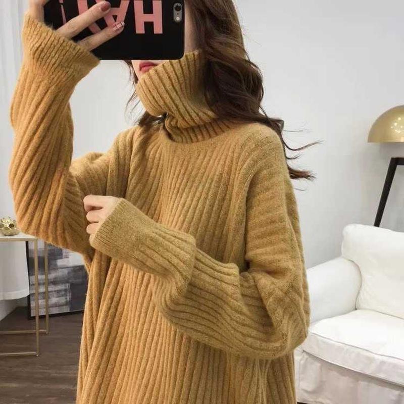 Autumn and winter new loose retro lazy style turtleneck sweater with women's fashion versatile pullover knitted bottoming shirt thick