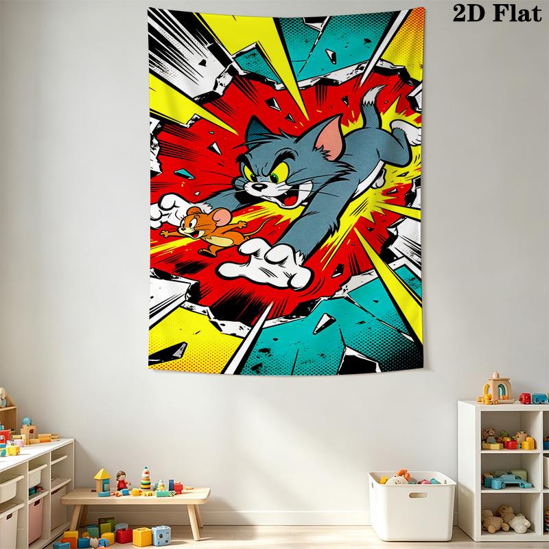 Tom Jerry Whimsical Adventure Tapestry Wallmounted Background Cloth Atmospheric Background Cloth Wall Decoration Background Wall Hanging Cloth