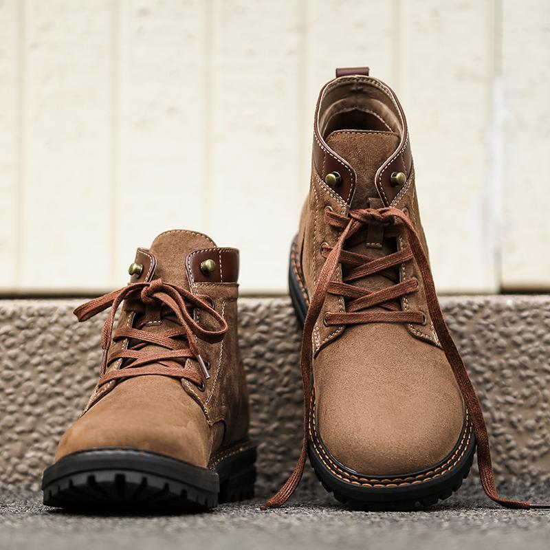 Fashion Four Seasons Men Suede Leather Boots Outdoor Casual Hiking Boots Fashion Thick Bottom Ankle Boots Anti-slip Man Motorcycle Botas