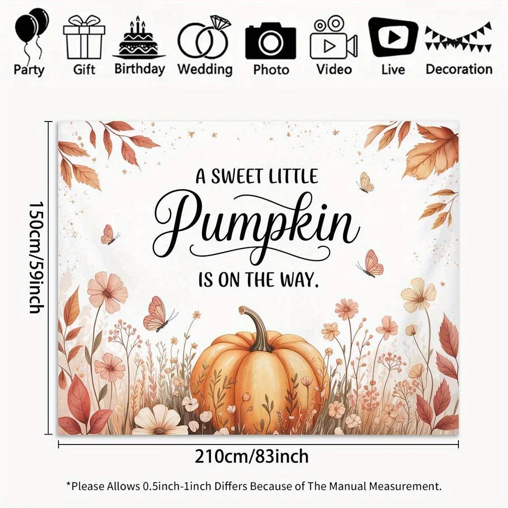 2D flat background banner with the theme pattern of "Sweet Little Pumpkin is Coming" and fabric materialDJH