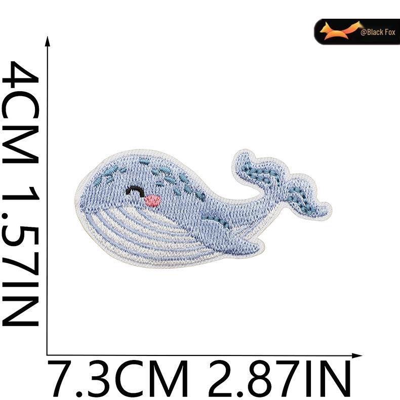 Black Fox Marine Life Cartoon Embroidered Patches for Children's Bags