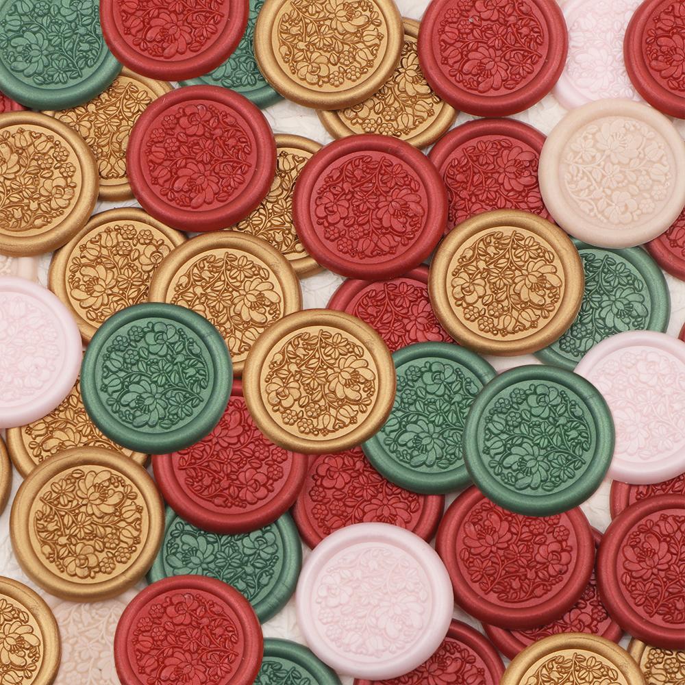 50cs Self-Adhesive Stickers 5 Colors Flowers Pattern Wax Seal Staickers Envelope Seal Sticker for Wedding Invitations Greeting