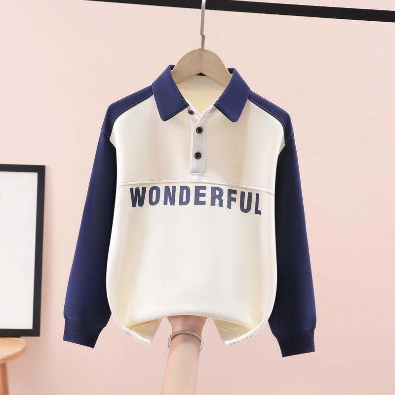 Boys' Polo Sweatshirt with Turn-Down Collar - Handsome Casual Top for Kids, Autumn Wear