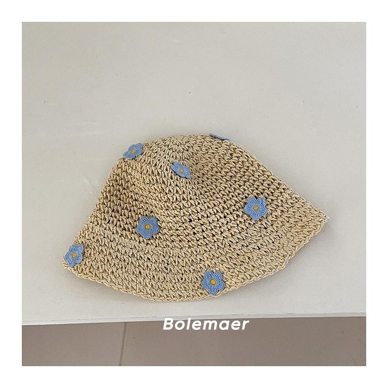 Chapeau de paille d'été Parent Enfant Casquettes Panama Enfant Filles Princesses Demoiselles d'honneur Voyage Plage Casquettes de pêcheur Chapeau de soleil pour enfants Kids 49-52cm beige