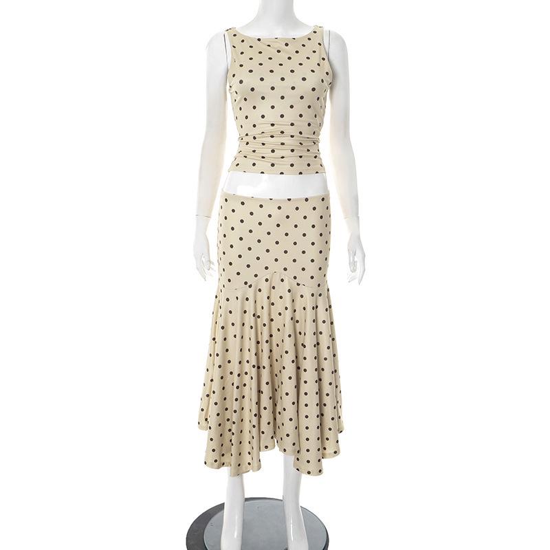 Summer Elegant Polka Dot Sleeveless Women s Skirt Suit Large