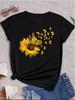 Fashion Women Beautiful Sunflower Butterfly Print T Shirt Funny Casual O-neck Short Sleeves T-shirt Summer Female Tee Shirt