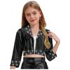 Mädchen Reverskragen Langarm Glänzende Strasssteine Metallische Jacke Jazz Dance Oberbekleidung
