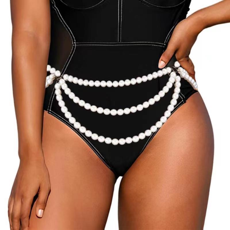 New waist chain women's simple and versatile multi-layer pearl fringed waist dress bikini decorative trendy belt