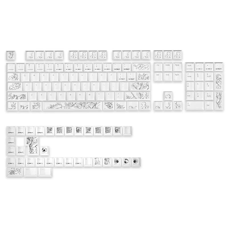 Keramische Textur Tastenkappen Cherry PBT 139 Großes Vollständiges Set Tastenkappen Reinweiß Landschaftsstil Retro-Stil Tastenkappen