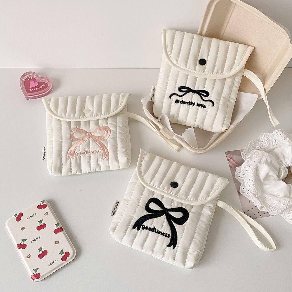 Menstruation Towel Storage Embroidery Cherry Cosmetic Bag Bowknot Bow Makeup Bag  Girls