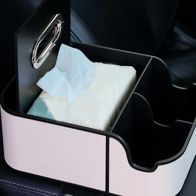 Car Interior Storage Box Leather Organizer Tray Car Center Console Armrest Extra Storage Box Tissue Holder 2 Cup Holders