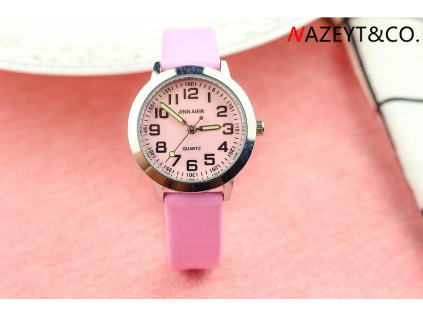 Kids' Educational Quartz Watch with Colorful Face, Luminous Hands, and Leather Strap